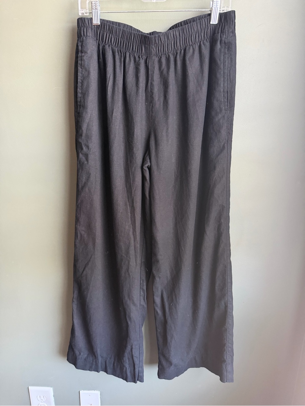 Old Navy Black Linen Blend Elastic-Waist Wide-Leg Pants